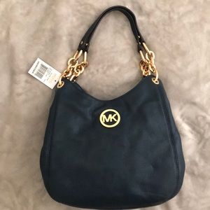 Michael Kors Fulton Chain MD LEATHER/NAVY SHLDR TOTE 💙